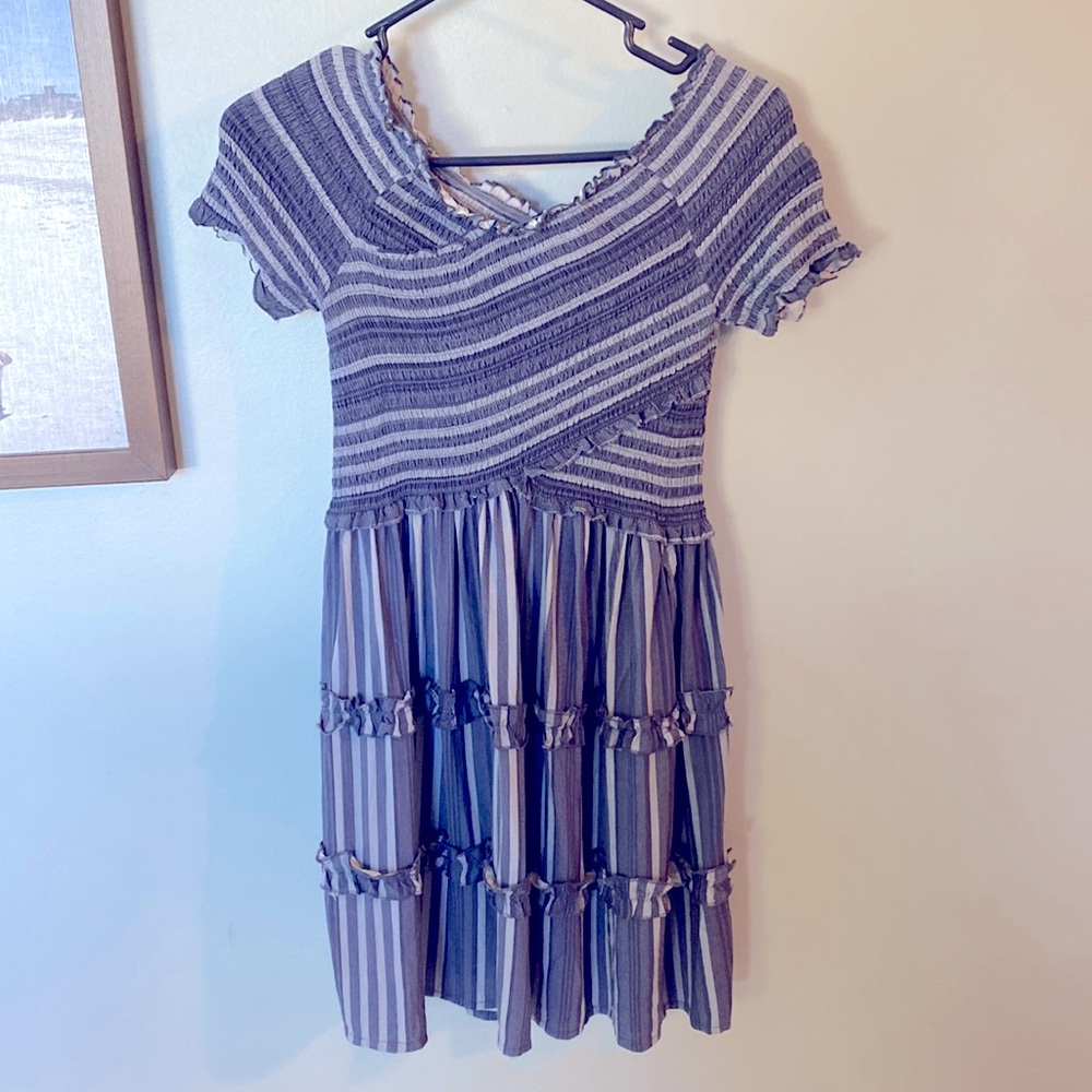 Blue and White Ruffle Dress